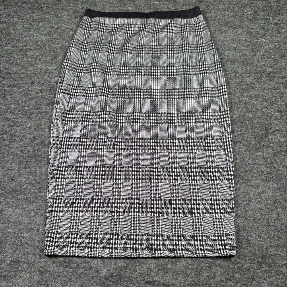 Y2K Plaid Pencil Skirt  Medium Black White Stretch‎ Waist